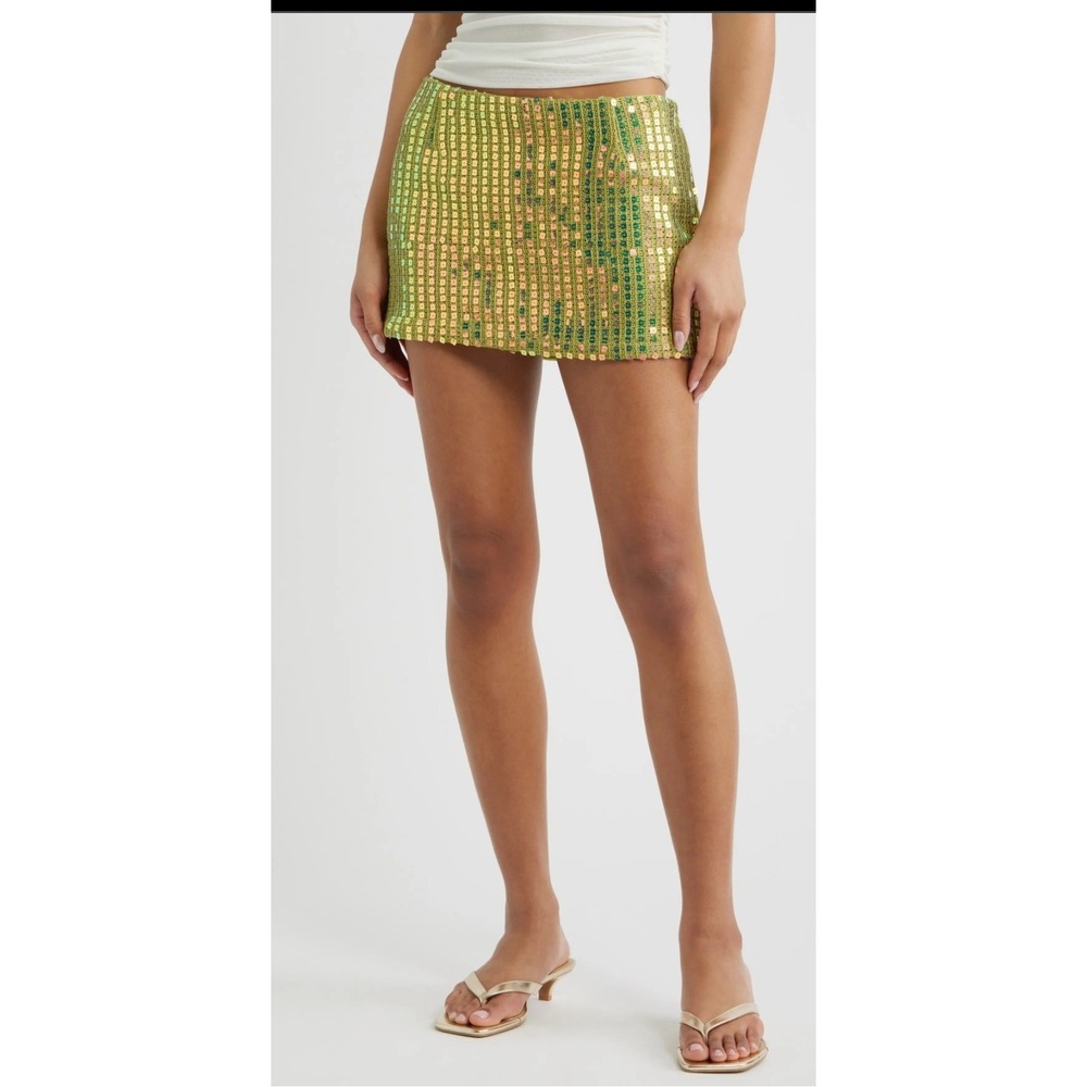 Princess Polly Sequin Mini Skirt Womens Size 8 Lime Green Excellent Party Rave